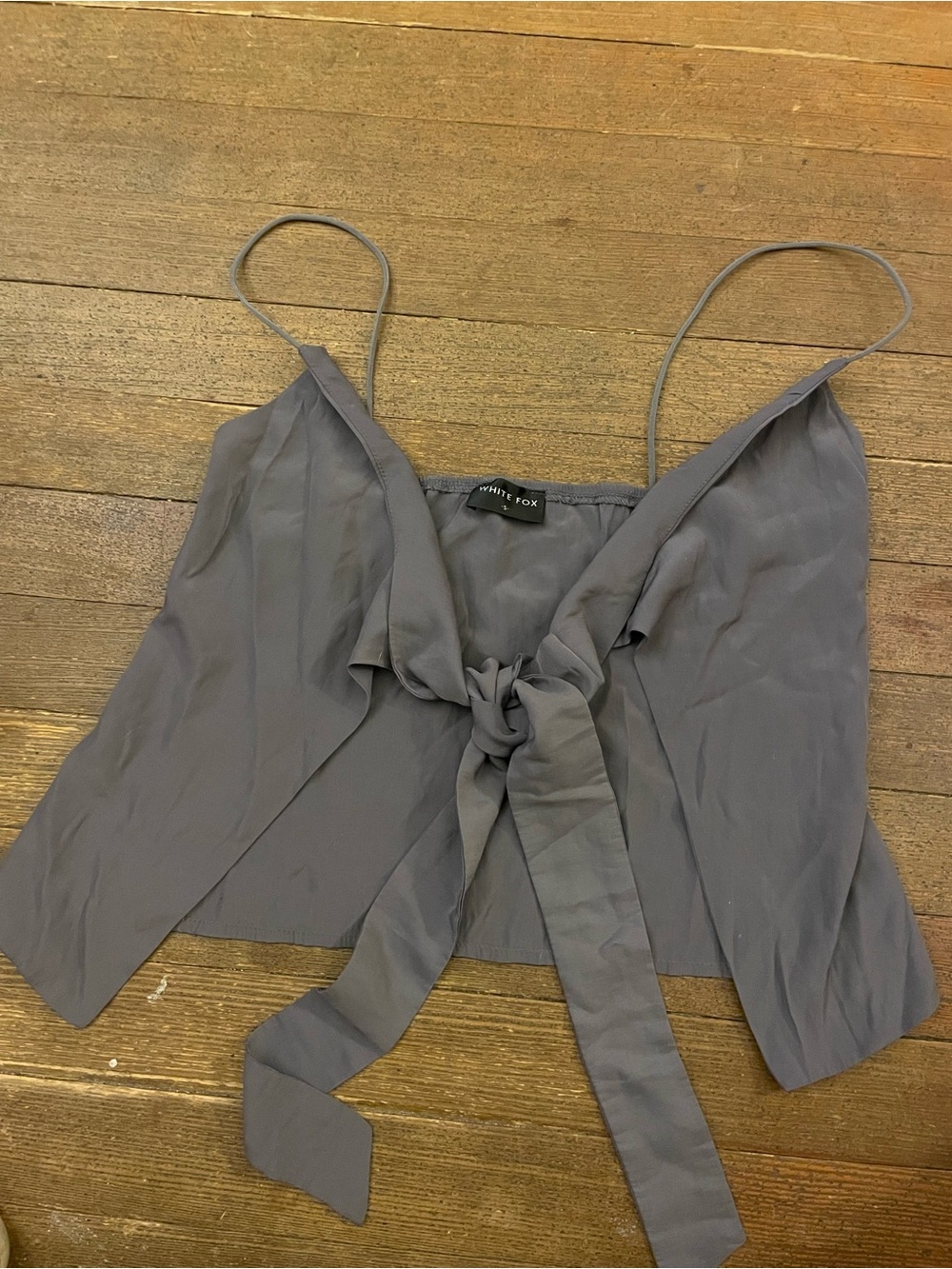 White Fox Boutique Gray Tie-Front Spaghetti Strap Crop Top